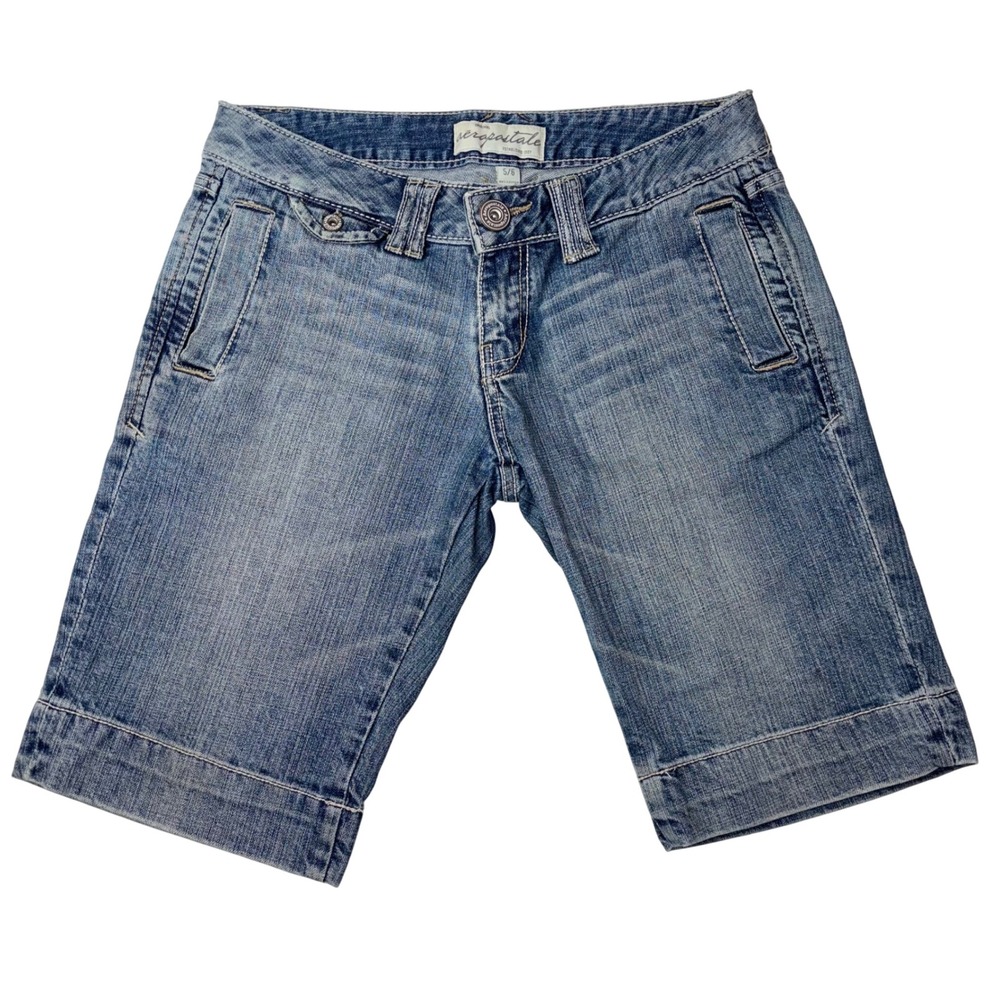 Aeropostale Denim Bermuda Shorts Women's Size 5/6 Blue Jean Cuffed Pockets‎